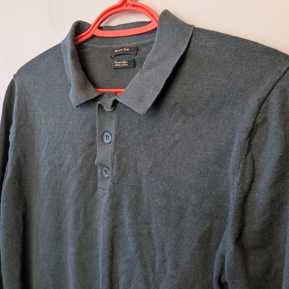 MASSIMO DUTTI Men Sweater Size Large Dark Green Long Sleeve Polo 3 Buttons - Picture 2 of 10